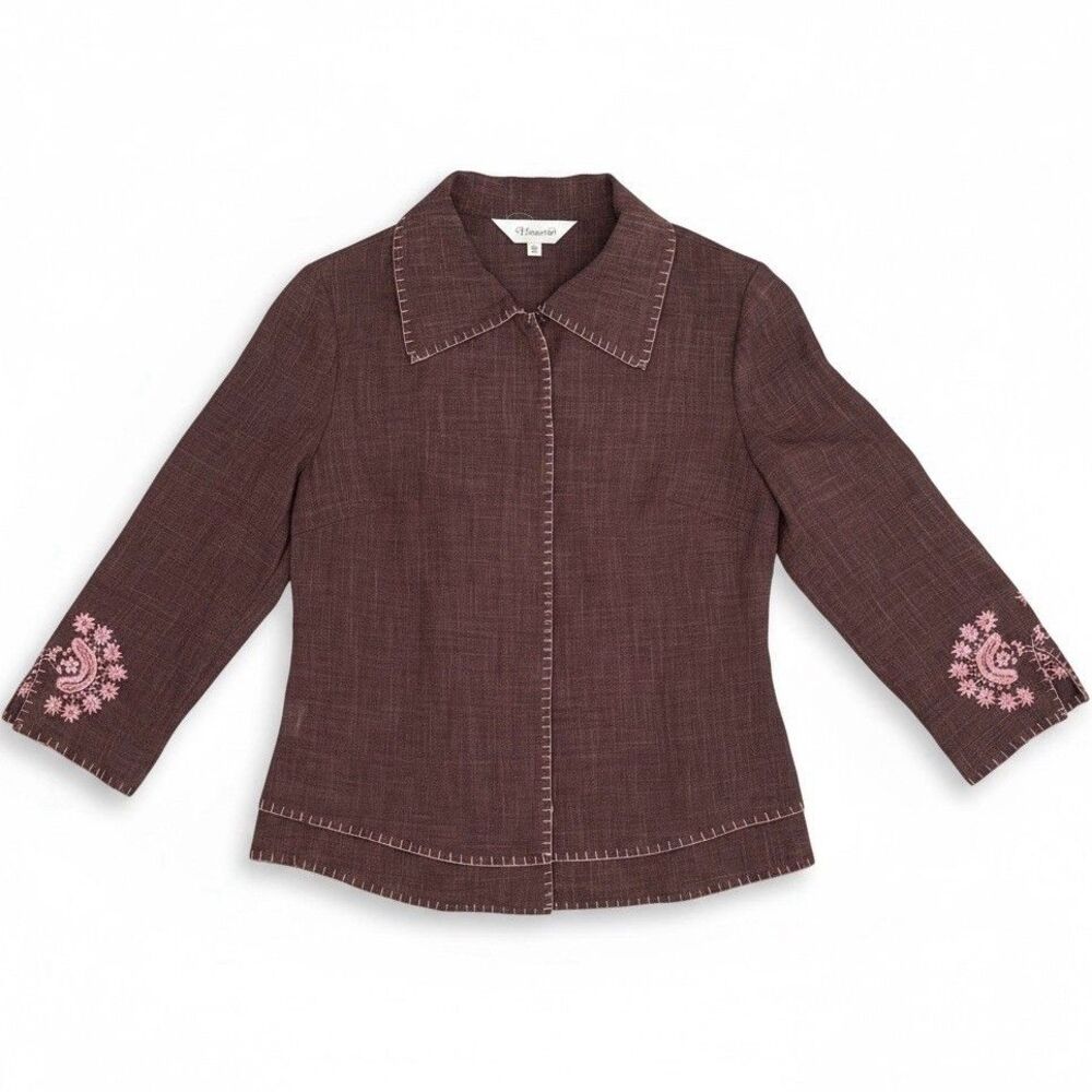 Vintage Passion Womens Y2K Maroon Crinkle Lightweight Blouse Embroidered Size S